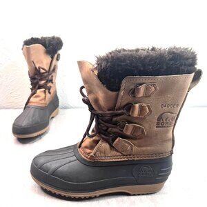 Sorel Snow Boots Brown Fur Lined Outdoor Winter Rubber Rain Boots Womens Size 6
